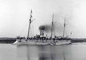 Historical photo of French torpedo cruiser Wattignies in the Charente River near Rochefort in 1892