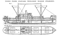 Cutaway drawing of Design 1003 Twin-Screw Wooden Steamships (Design 1003)