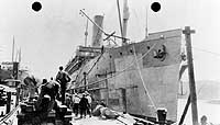 Photo # NH 102076: Freighter San Jacinto in port, possibly after repairs following her 11 July 1918 collision with USS Oosterdijk, circa 1917