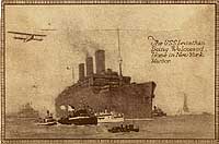 Photo # NH 103207-A-KN:  Artwork depicting USS Leviathan arriving at New York after World War I