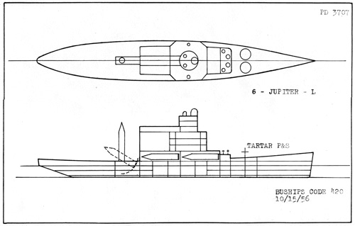 A preliminary design of a new-construction auxiliary with six liquid-fueled Jupiter missiles that replaced EAG 155 in November 1956.
