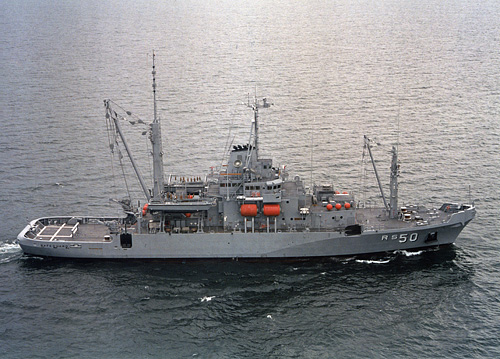 USS Safeguard (ARS 50) photographed by her builder in 1985.